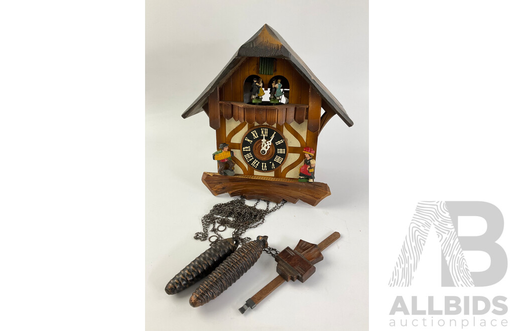 Vintage German Musical Cuckoo Clock, Festive Themed with Dancing Couples
