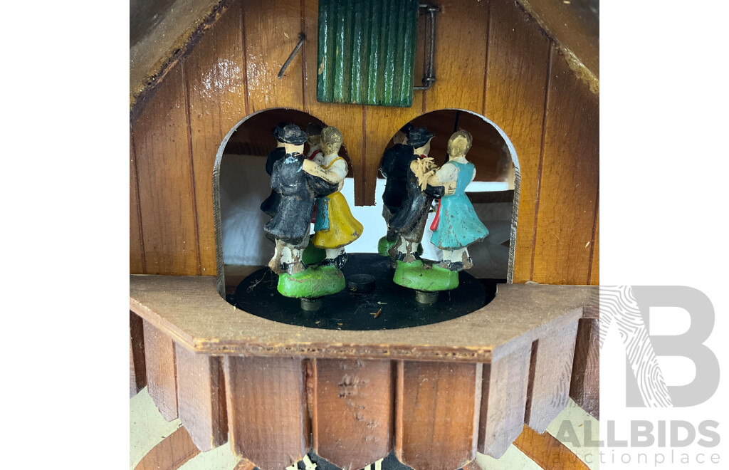 Vintage German Musical Cuckoo Clock, Festive Themed with Dancing Couples