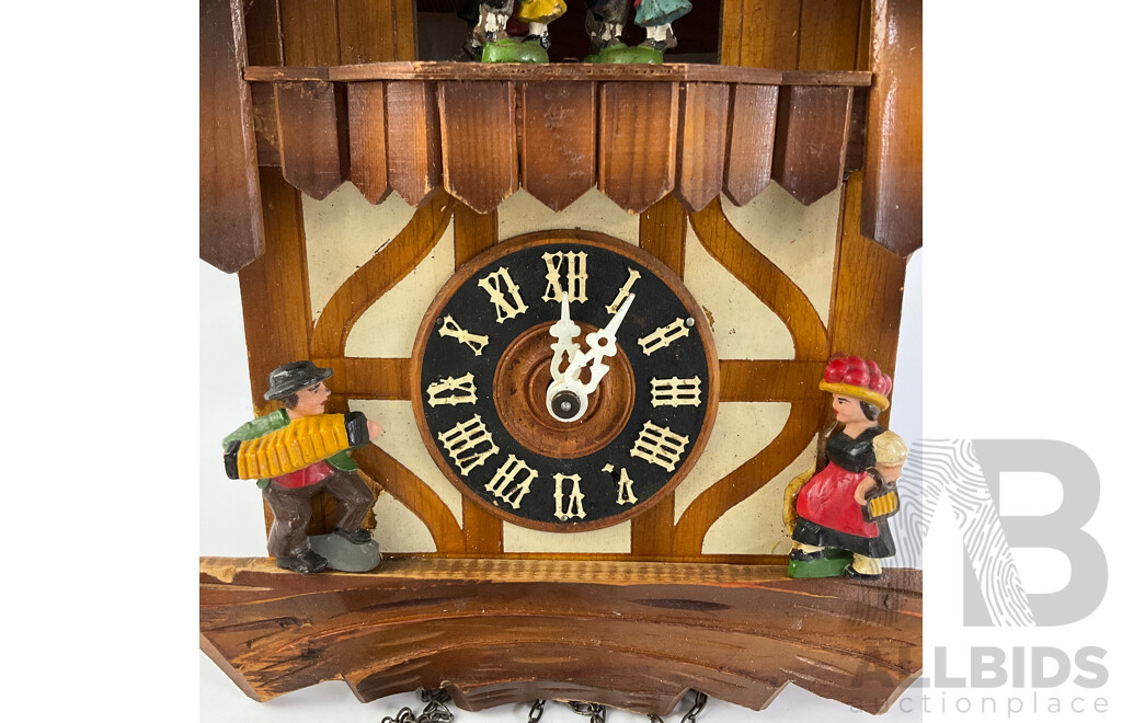 Vintage German Musical Cuckoo Clock, Festive Themed with Dancing Couples