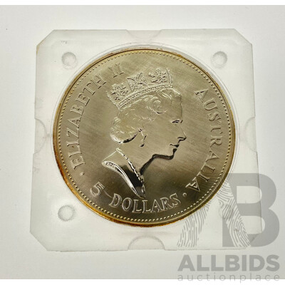 Australian Perth Mint 1990 Silver Five Dollar Coin,  Kookaburra .999