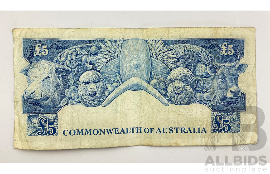 Australian 1960 Five Pound Note, Coombs/Wilson R50, TB 62 167171