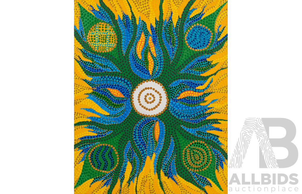 John McFadden (JackMac) (20th Century, Indigenous-Australian), Yaranigh (sic) Molong (2013) & Trinity Ningaloo (2011), Pair of Original Acrylic on Canvas, 49 x 39 cm (largest) (2)