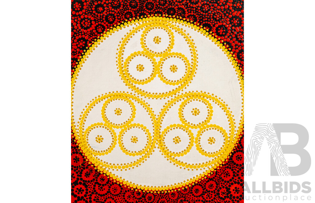 John McFadden (JackMac) (20th Century, Indigenous-Australian), Yaranigh (sic) Molong (2013) & Trinity Ningaloo (2011), Pair of Original Acrylic on Canvas, 49 x 39 cm (largest) (2)