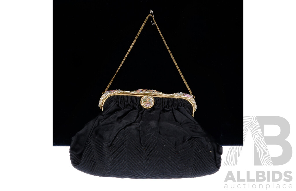 Vintage French 1950’s Pleated Silk Beaded Evening Bag