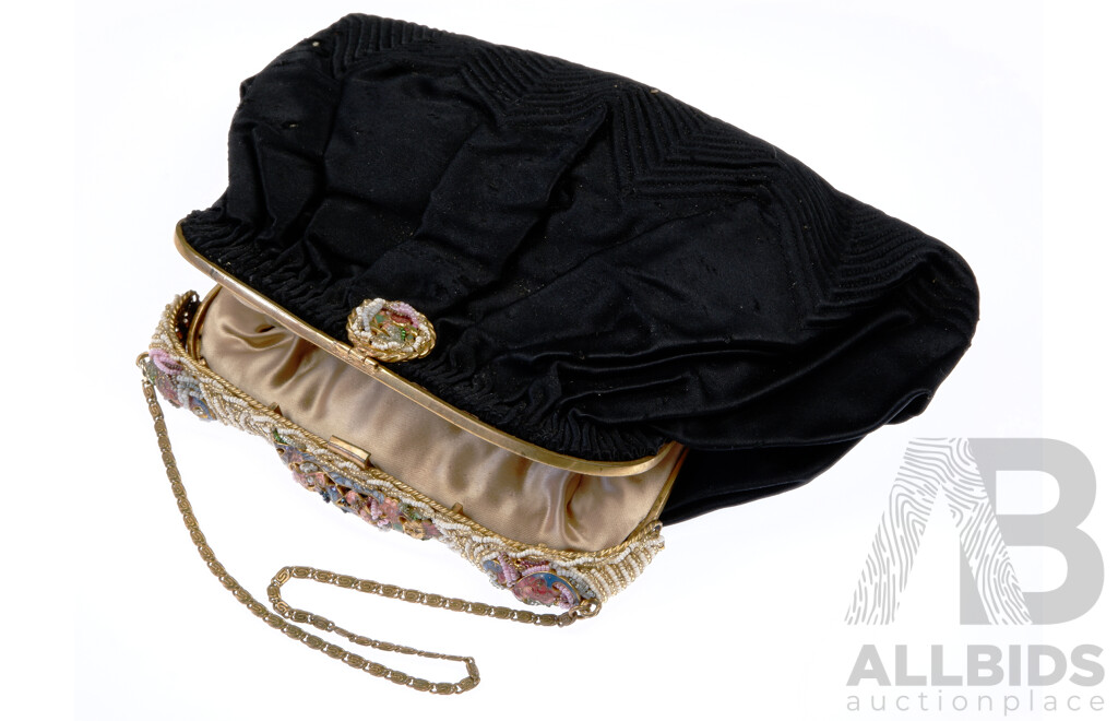Vintage French 1950’s Pleated Silk Beaded Evening Bag