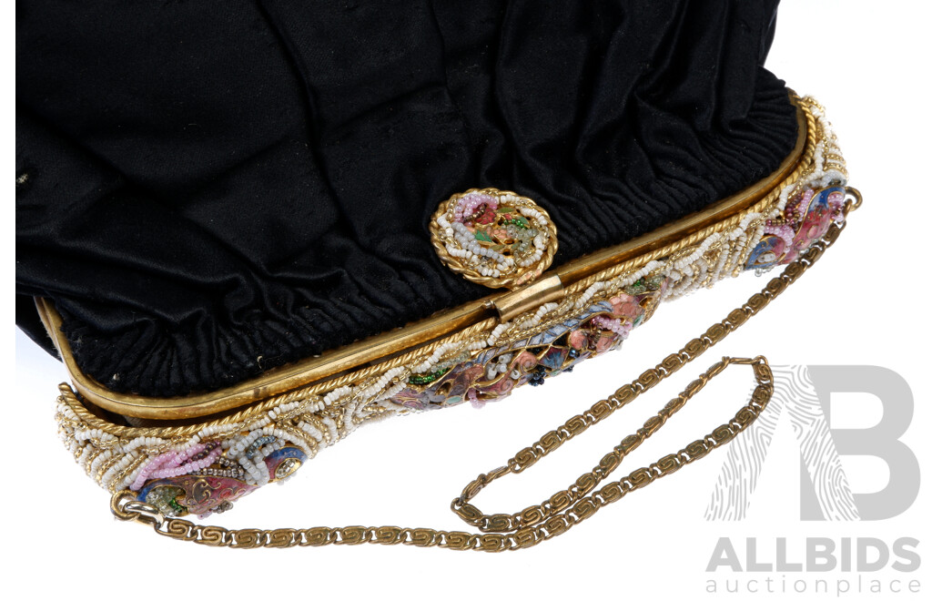 Vintage French 1950’s Pleated Silk Beaded Evening Bag