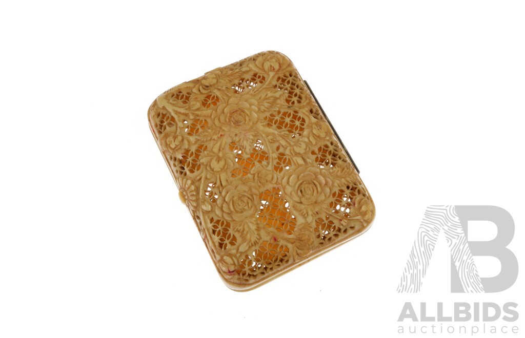 Vintage Chinese Carved Ivory Cigarette Case, 15mm X 80mm X 60mm, 41.61 Grams