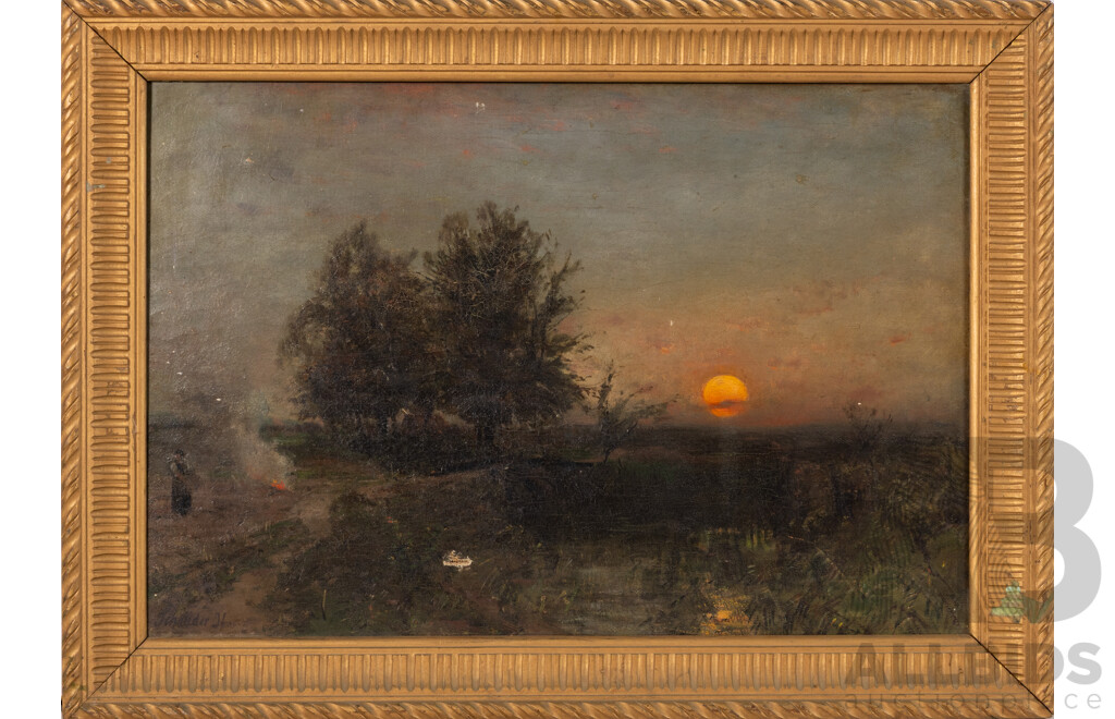 Schneider Dusseldorf (Working Mid-19th Century), Autumn on the Moors (c1860), Original Antique Oil on Canvas Cloth, 45 x 61 cm (frame)