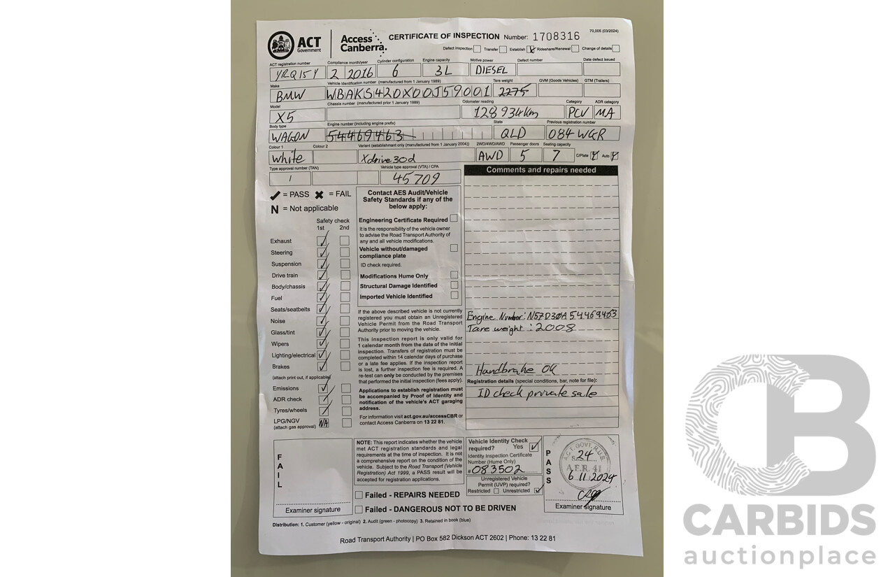2/2016 BMW X5 Xdrive 30d (AWD) M-Sport Pack F15 MY16 4d Wagon Alpine White Turbo Diesel 3.0L - 7 Seater