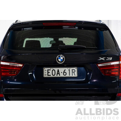 8/2012 BMW X3 Xdrive 30d MSport (AWD) F25 4d Wagon Carbon Black Metallic Turbo Diesel 3.0L