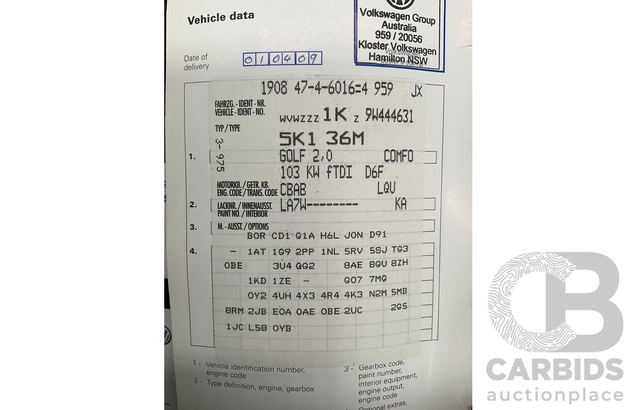 2/2009 Volkswagen Golf 2.0 TDI Pacific 1K MY09 5d Hatchback Reflex Silver Turbo Diesel 2.0L