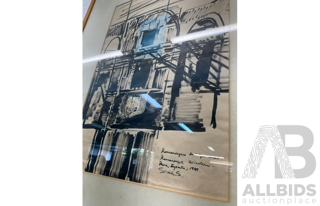 ARTIST UNKNOWN - SAVAH.S. - Romanesque Bridge and Romanesque Window - (Spain 1989) - 70 X 51 Cm (frame)