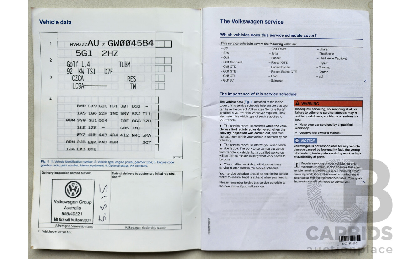 7/2015 Volkswagen Golf 92 TSI Trendline AU MY16 5d Hatchback White 1.4L