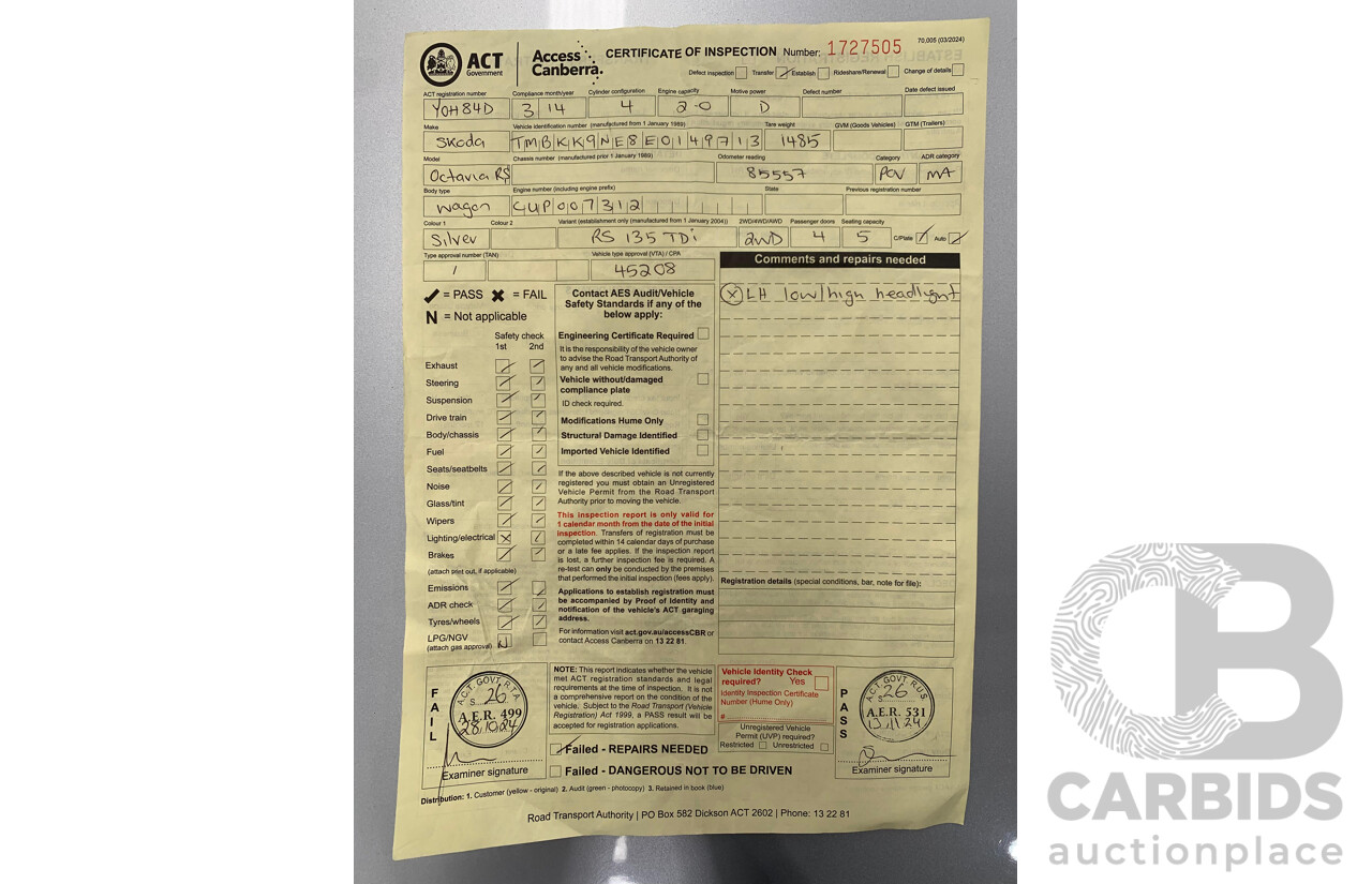 3/2014 Skoda Octavia RS 135 TDI NE 4d Wagon Brilliant Silver Metallic Turbo Diesel 2.0L