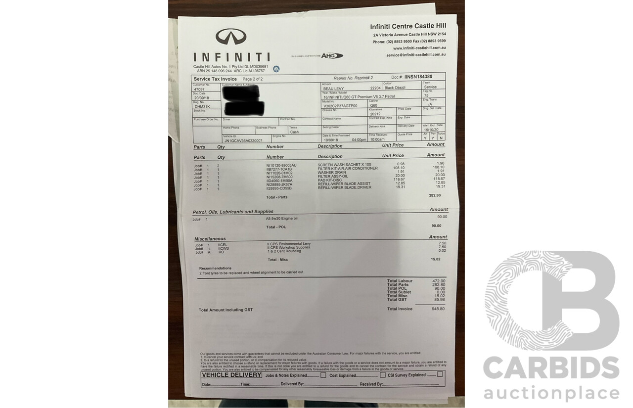 04/2016 Infiniti Q60 3.7 GT Premium (RWD) 2d Coupe Obsidian Black Metallic 3.7L