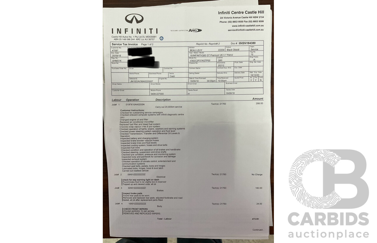 04/2016 Infiniti Q60 3.7 GT Premium (RWD) 2d Coupe Obsidian Black Metallic 3.7L