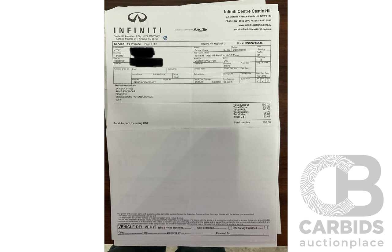 04/2016 Infiniti Q60 3.7 GT Premium (RWD) 2d Coupe Obsidian Black Metallic 3.7L