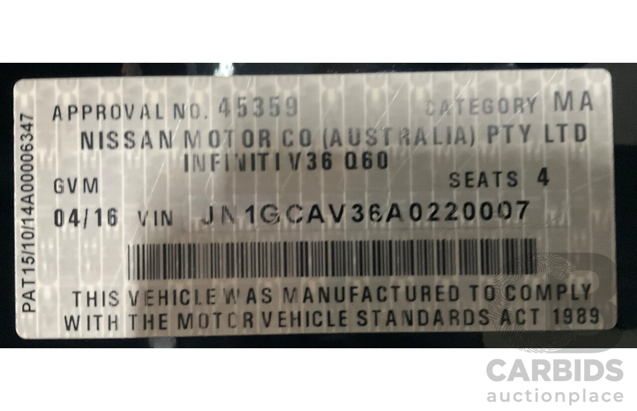 04/2016 Infiniti Q60 3.7 GT Premium (RWD) 2d Coupe Obsidian Black Metallic 3.7L