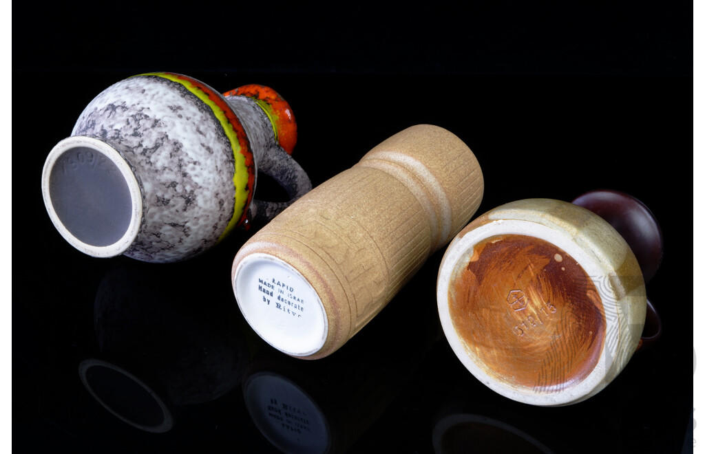 Collection Three Mid Century Ceramic Vases in Different Heights Including Lapid Example, West German Example with Lava Glaze and More