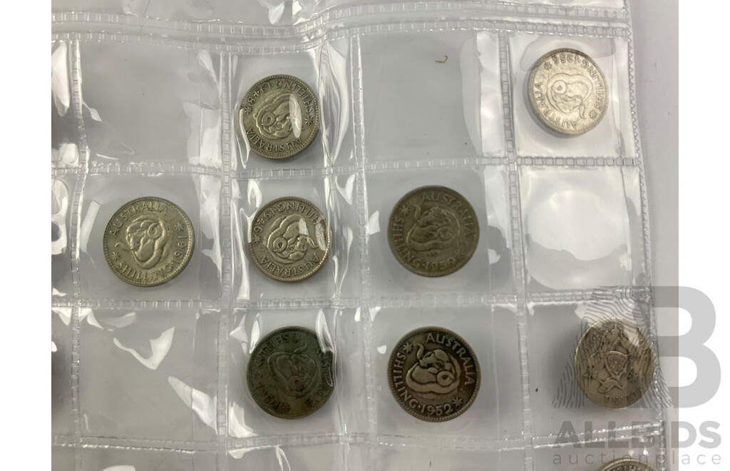 Collection of Australian Silver Shillings, Examples Spanning 1910 to 1957 .500 and .925