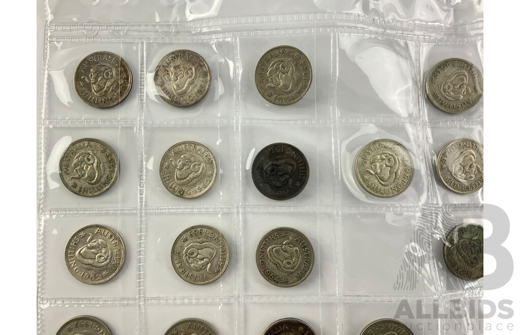 Collection of Australian Silver Shillings, Examples Spanning 1910 to 1957 .500 and .925