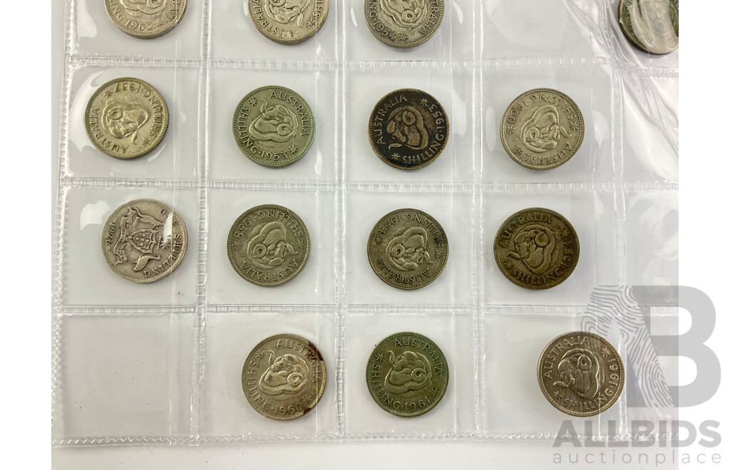 Collection of Australian Silver Shillings, Examples Spanning 1910 to 1957 .500 and .925