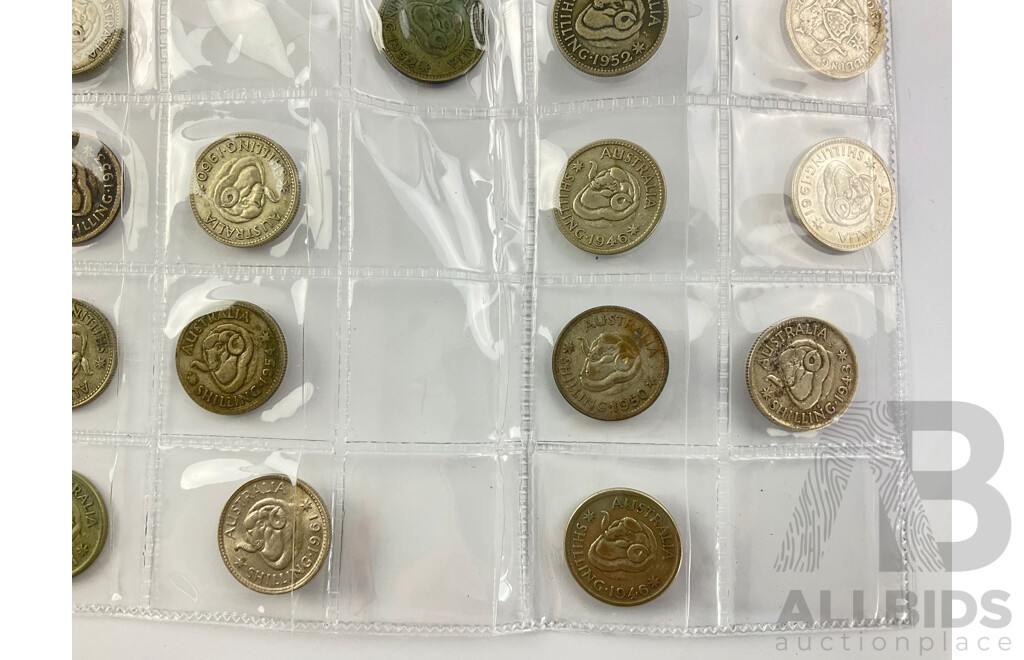 Collection of Australian Silver Shillings, Examples Spanning 1910 to 1957 .500 and .925