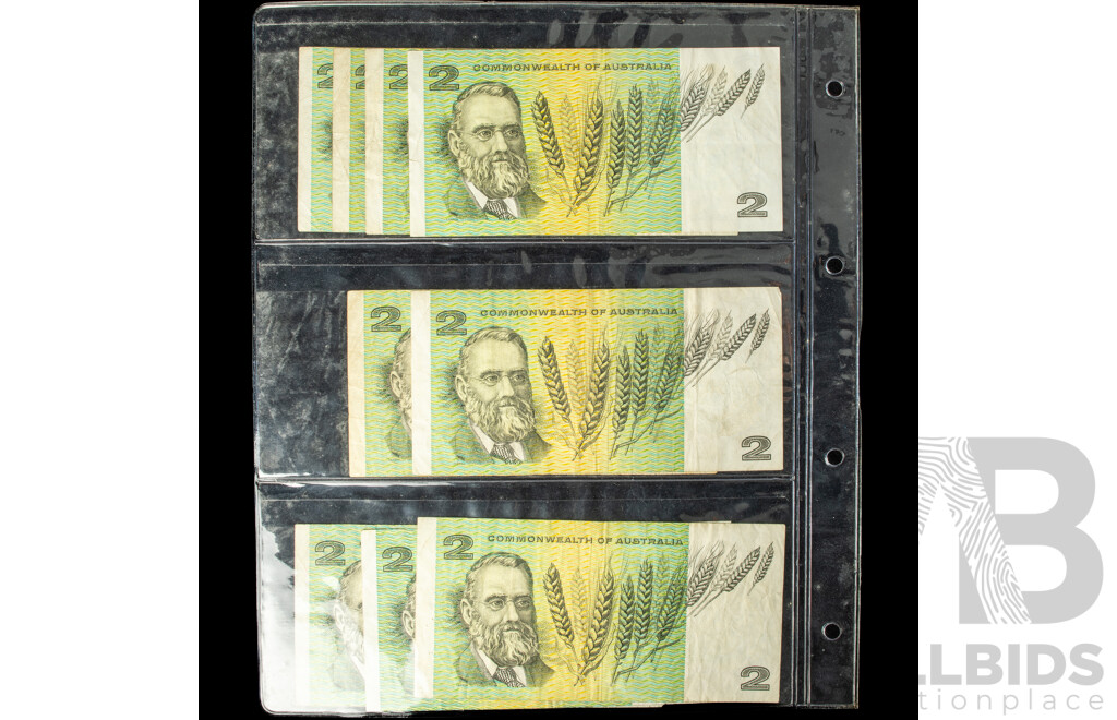 Nine Australian COA 1966 and 1967 Two Dollar Notes, Coombs/Wilson, Coombs/Randall R81, R82