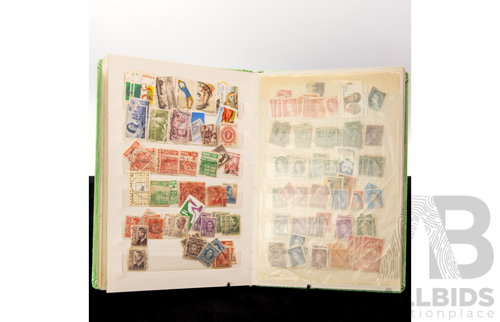 Two Albums of  Australian Stamps, Examples Spanning 1930's to 1980's with Shoe Box of Cancelled Stamps