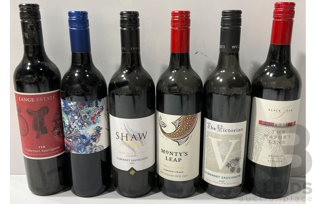 Lot of Six Various Red Wines