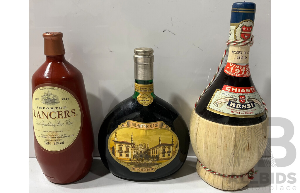 Bessi Chianti Red Wine, Mateus Rosè, and Lancers Sparkling Rosè Wine- Lot of 3