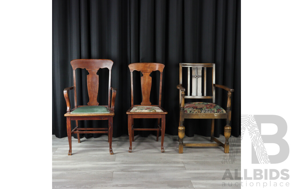 Trio of Various Vintage Carver Chairs