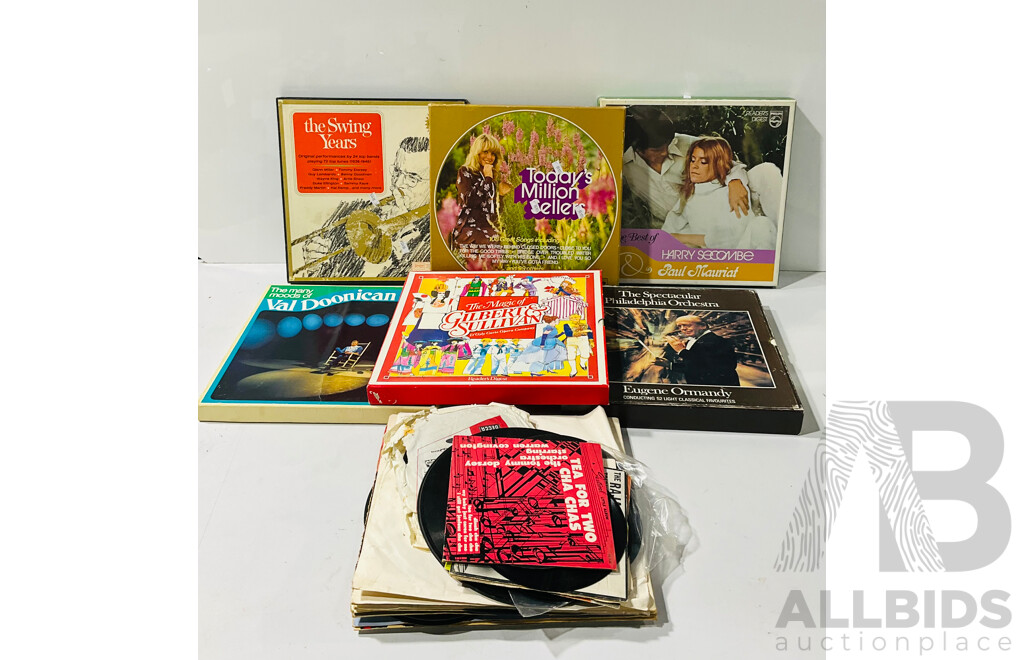 Collection Six Vintage Vinyl LP Box Sets ALong with 45s and Some Lps