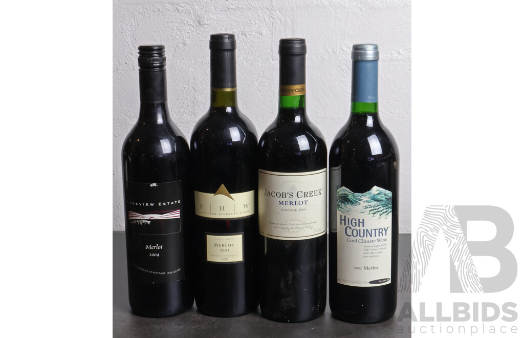 Four Bottles of Various Australian Merlot Wines