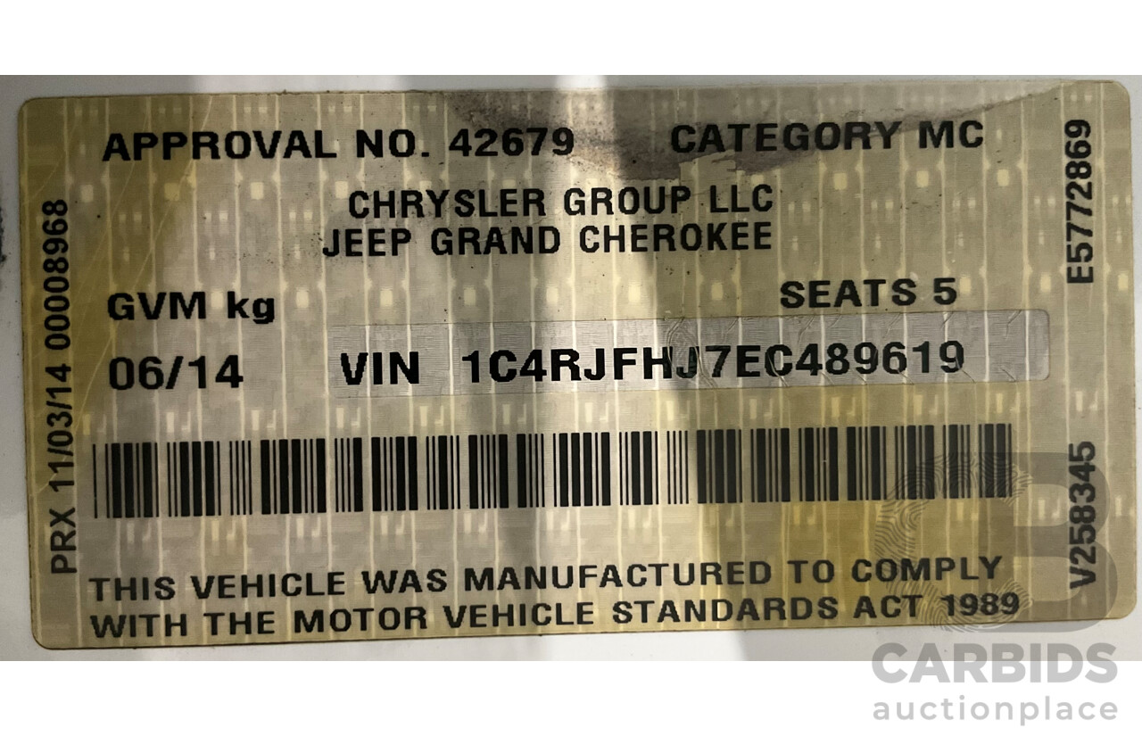 4/2014 Jeep Grand Cherokee SRT 8 (4x4) WK MY14 4d Wagon Bright White 6.4L