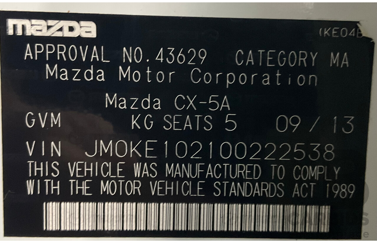 9/2013 Mazda CX-5 Maxx Sport (4x4) MY13.5 4d Wagon Crystal White Pearl Turbo Diesel 2.2L