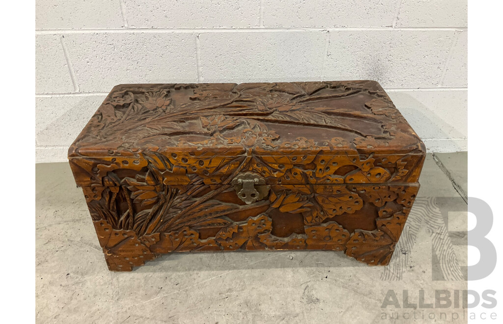 Chinese Heavily Carved Camphor Chest