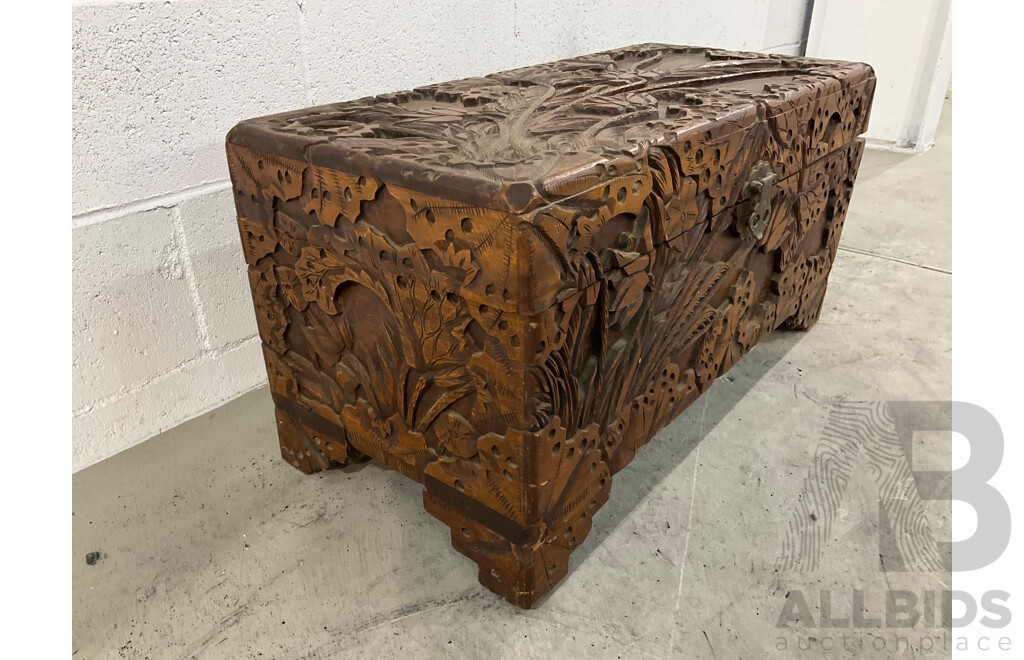Chinese Heavily Carved Camphor Chest