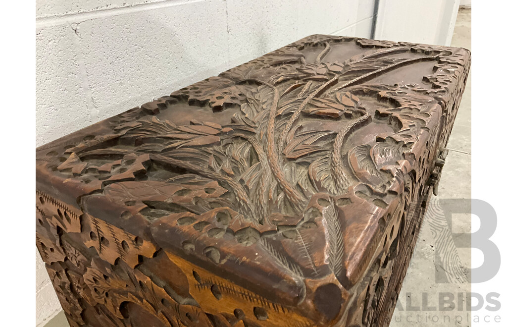 Chinese Heavily Carved Camphor Chest