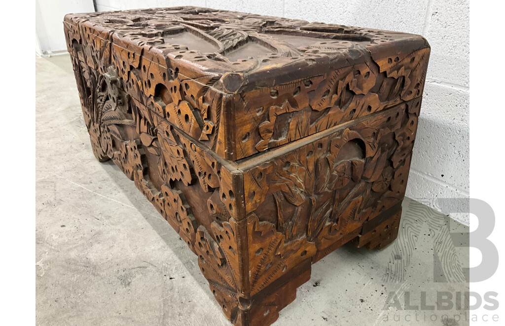 Chinese Heavily Carved Camphor Chest