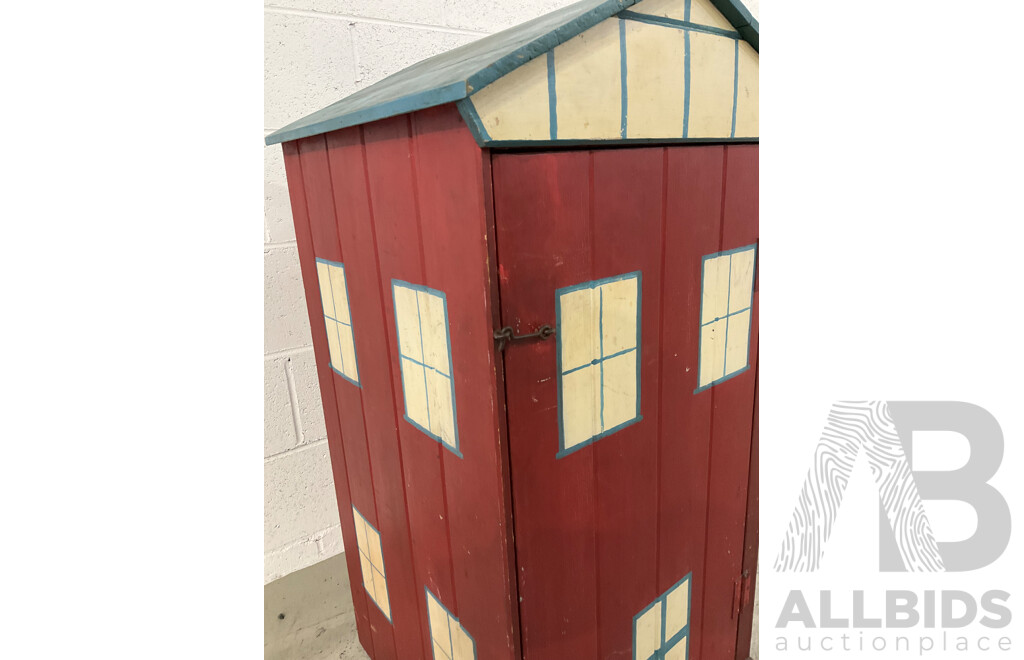 Hand Painted Children's House Form Toy Storage Cupboard