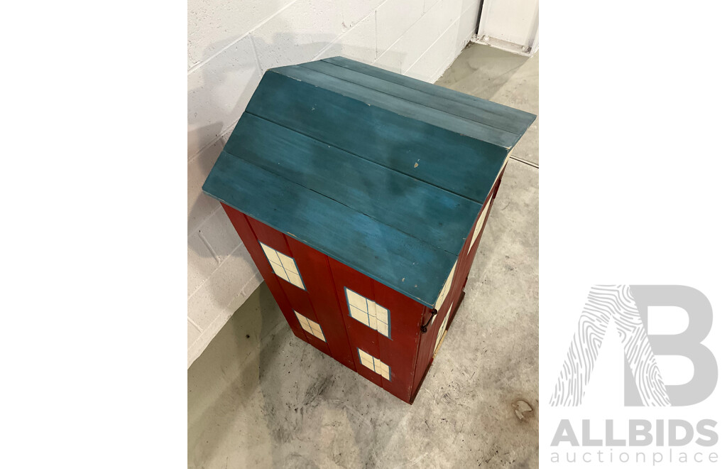 Hand Painted Children's House Form Toy Storage Cupboard