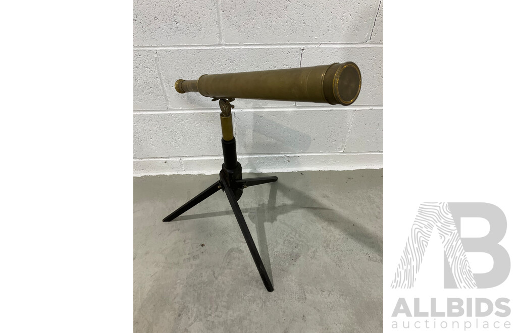 Antique Angus & Coote Brass Telescope and Original Timber Case
