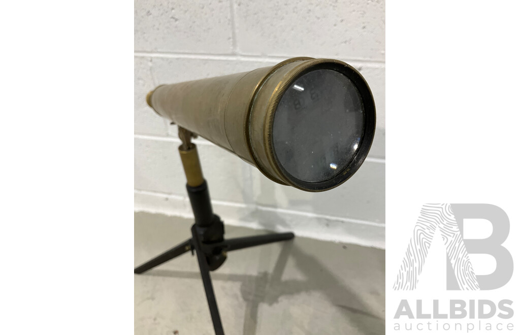 Antique Angus & Coote Brass Telescope and Original Timber Case