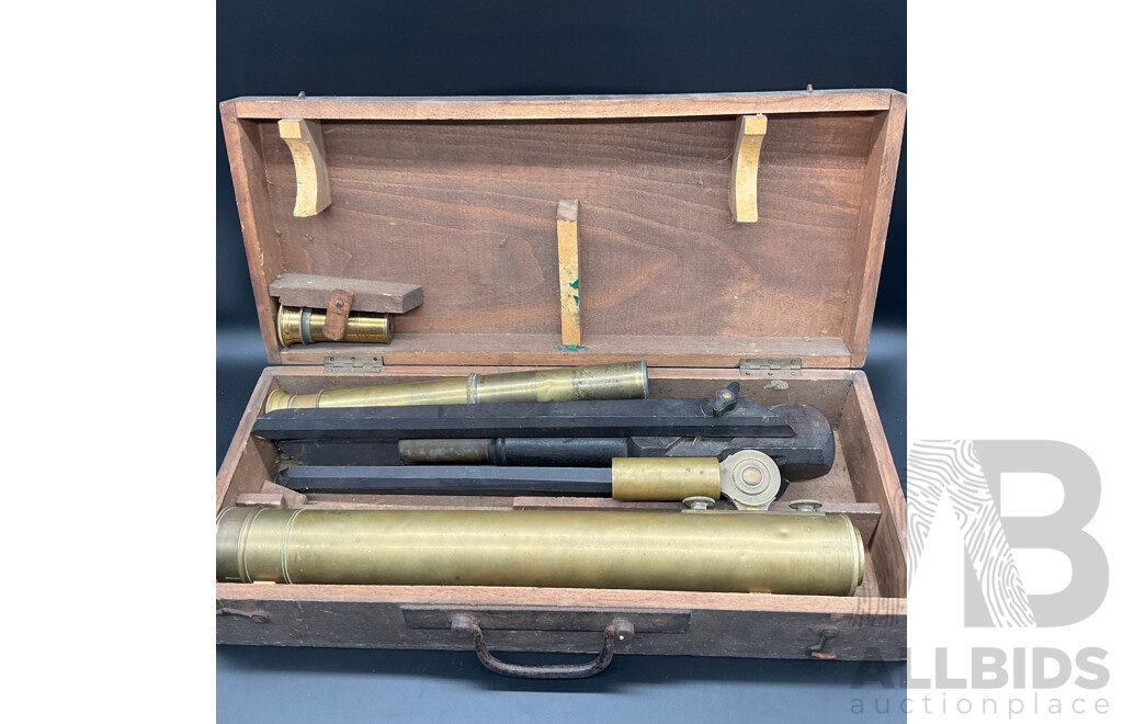 Antique Angus & Coote Brass Telescope and Original Timber Case