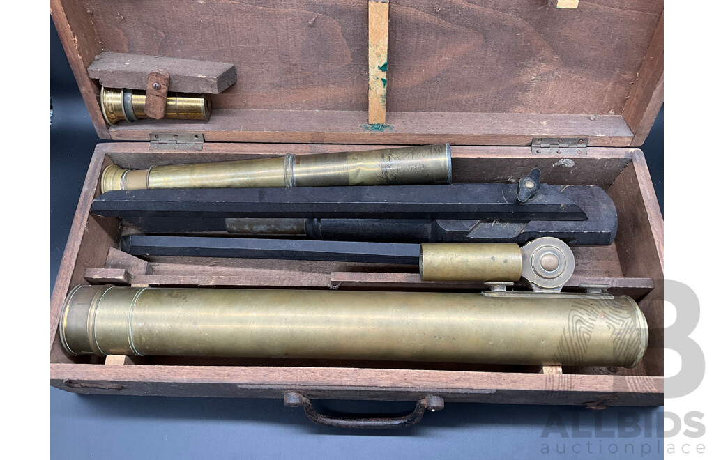 Antique Angus & Coote Brass Telescope and Original Timber Case