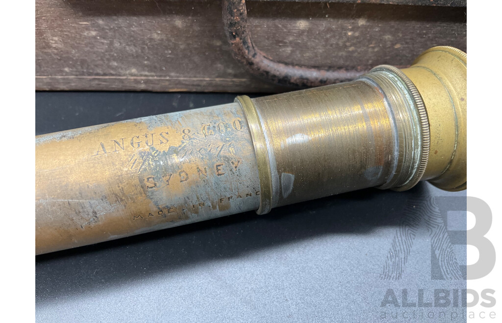 Antique Angus & Coote Brass Telescope and Original Timber Case