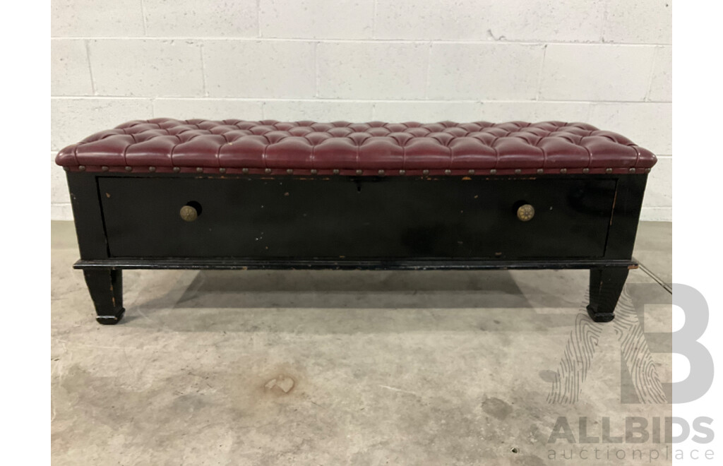 Lacquer Painted Arts and Crafts Buttoned Window Seat with Drawer Below