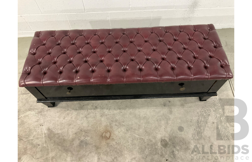 Lacquer Painted Arts and Crafts Buttoned Window Seat with Drawer Below