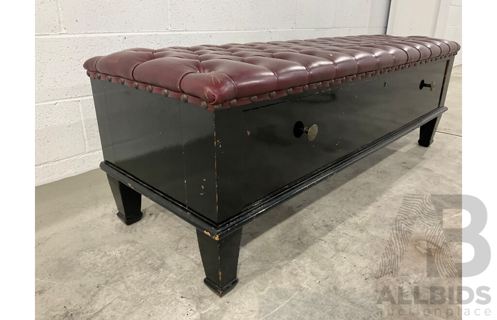 Lacquer Painted Arts and Crafts Buttoned Window Seat with Drawer Below